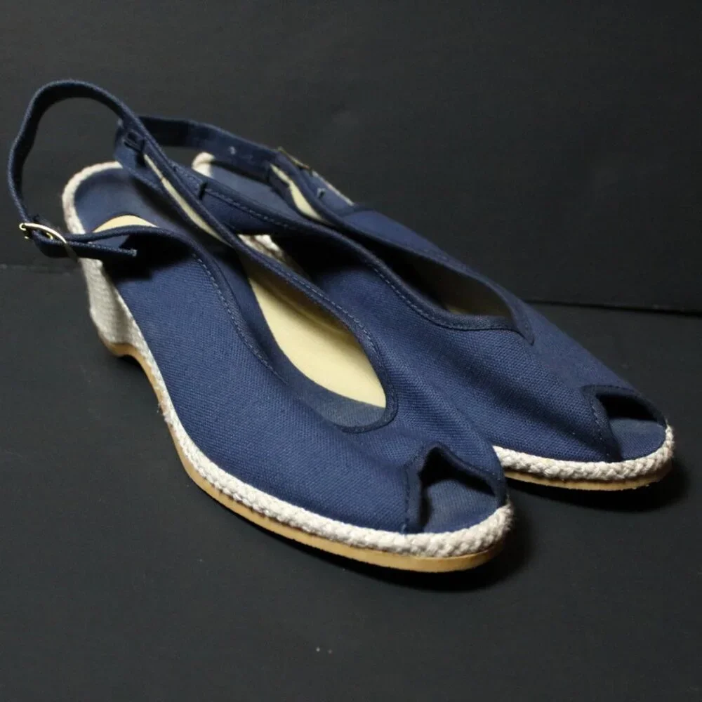 Vintage Navy Peep Toe Espadrilles 7.5